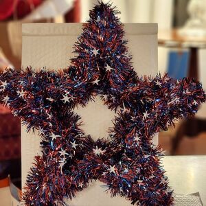 Festive Star Tinsel Decoration - Red, Blue, White